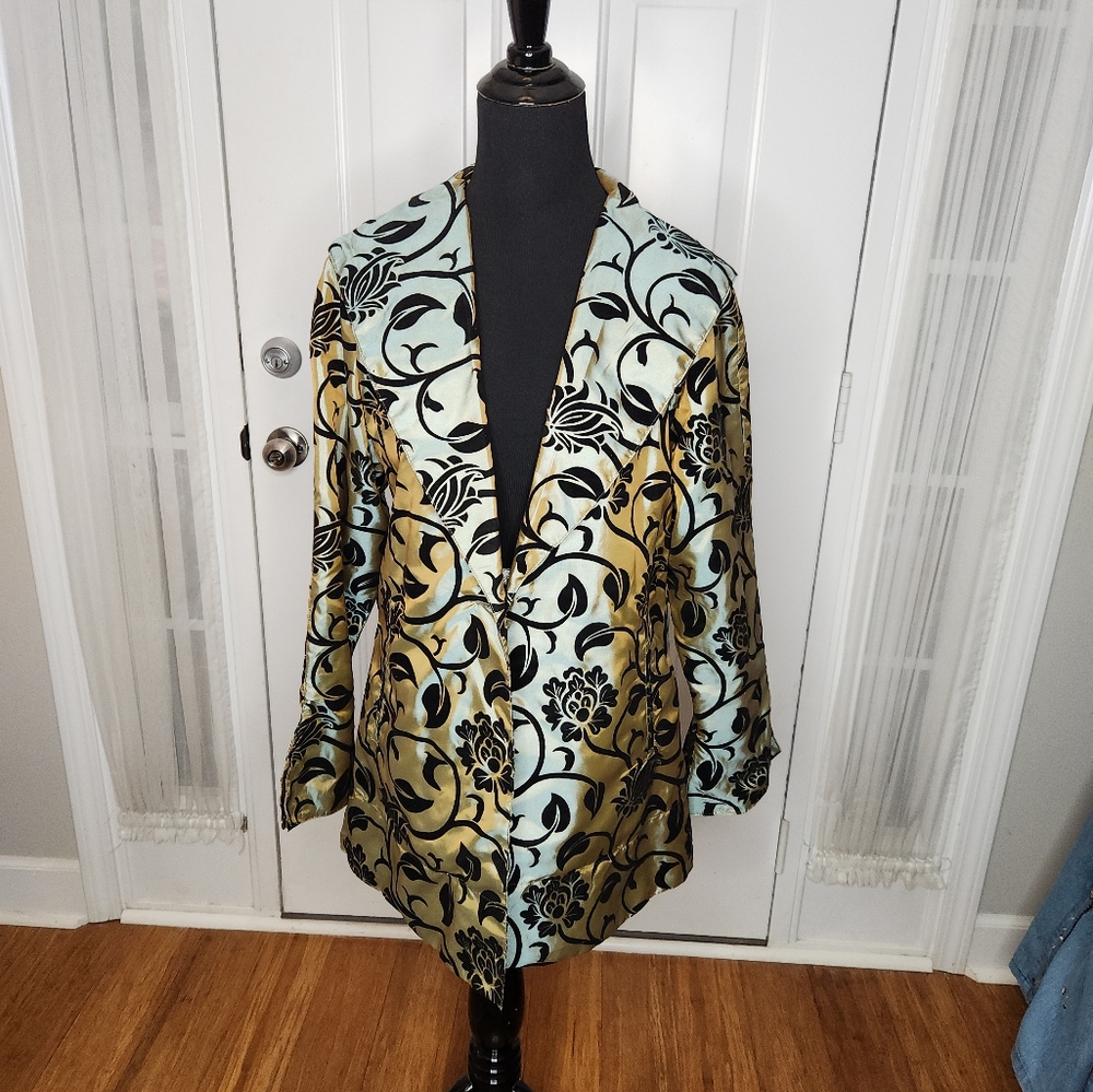 NWT Dorman Green, Gray, Black Raised Velvet Design Dressy Jacket Size Small